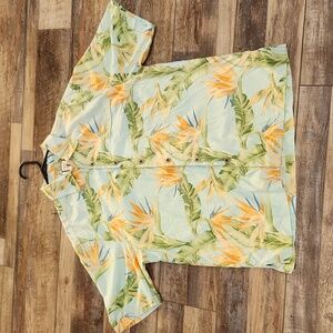 Jamaica Jaxx Mens Hawaiian Aloha Shirt Blue Floral Medium 100% Silk orange